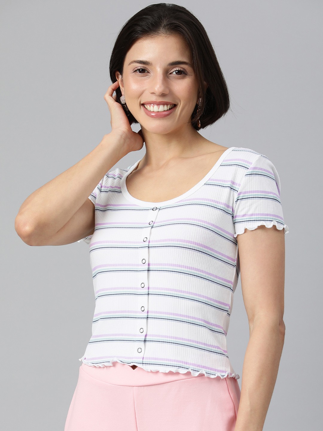 

London Rag White & Blue Striped Top