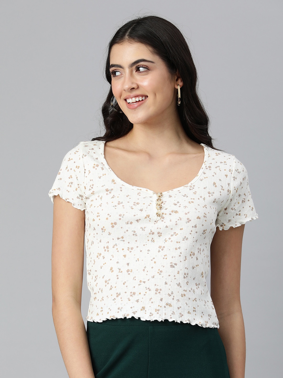 

London Rag Off White & Beige Floral Print Top