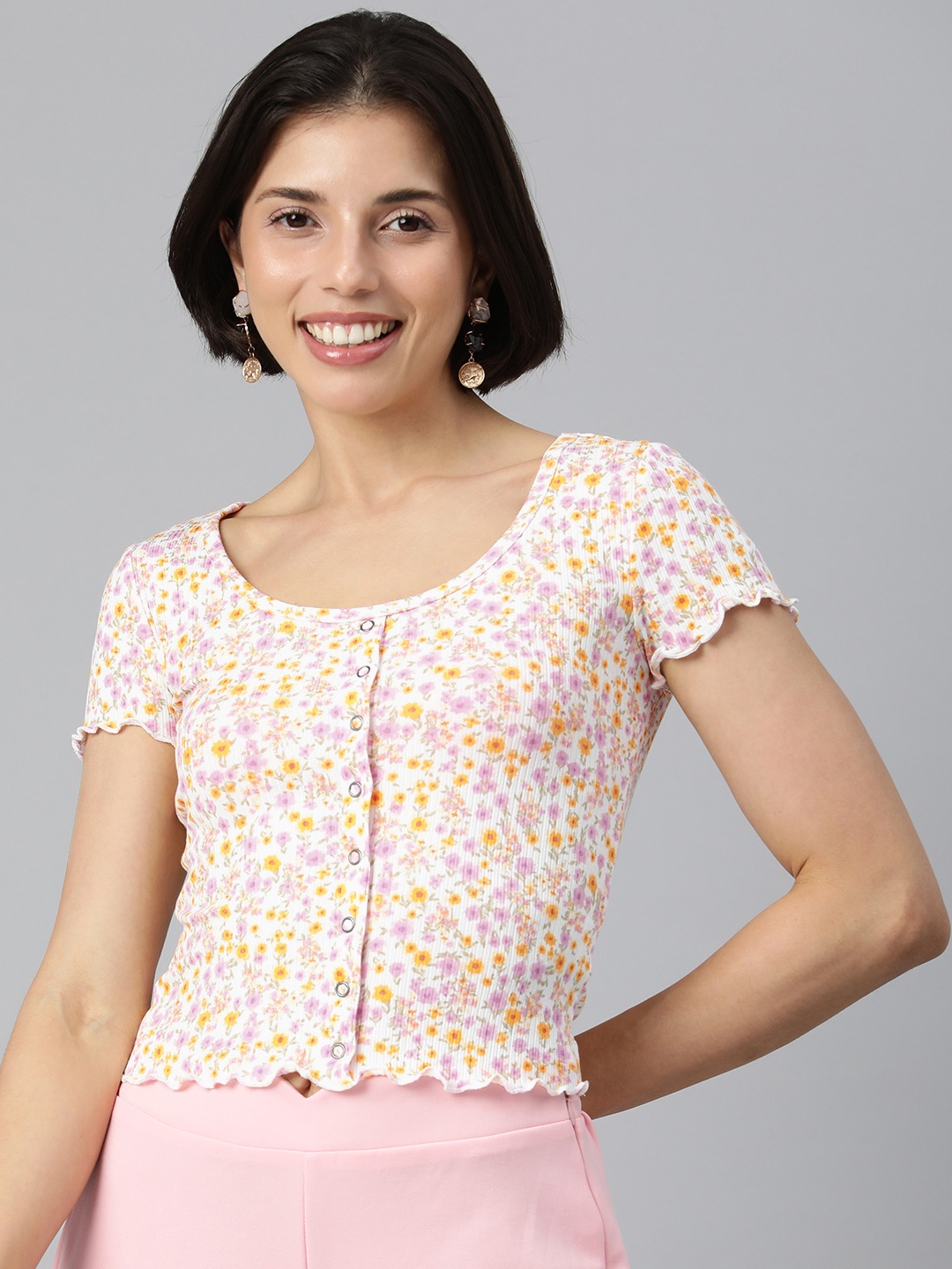 

London Rag White & Yellow Floral Print Top