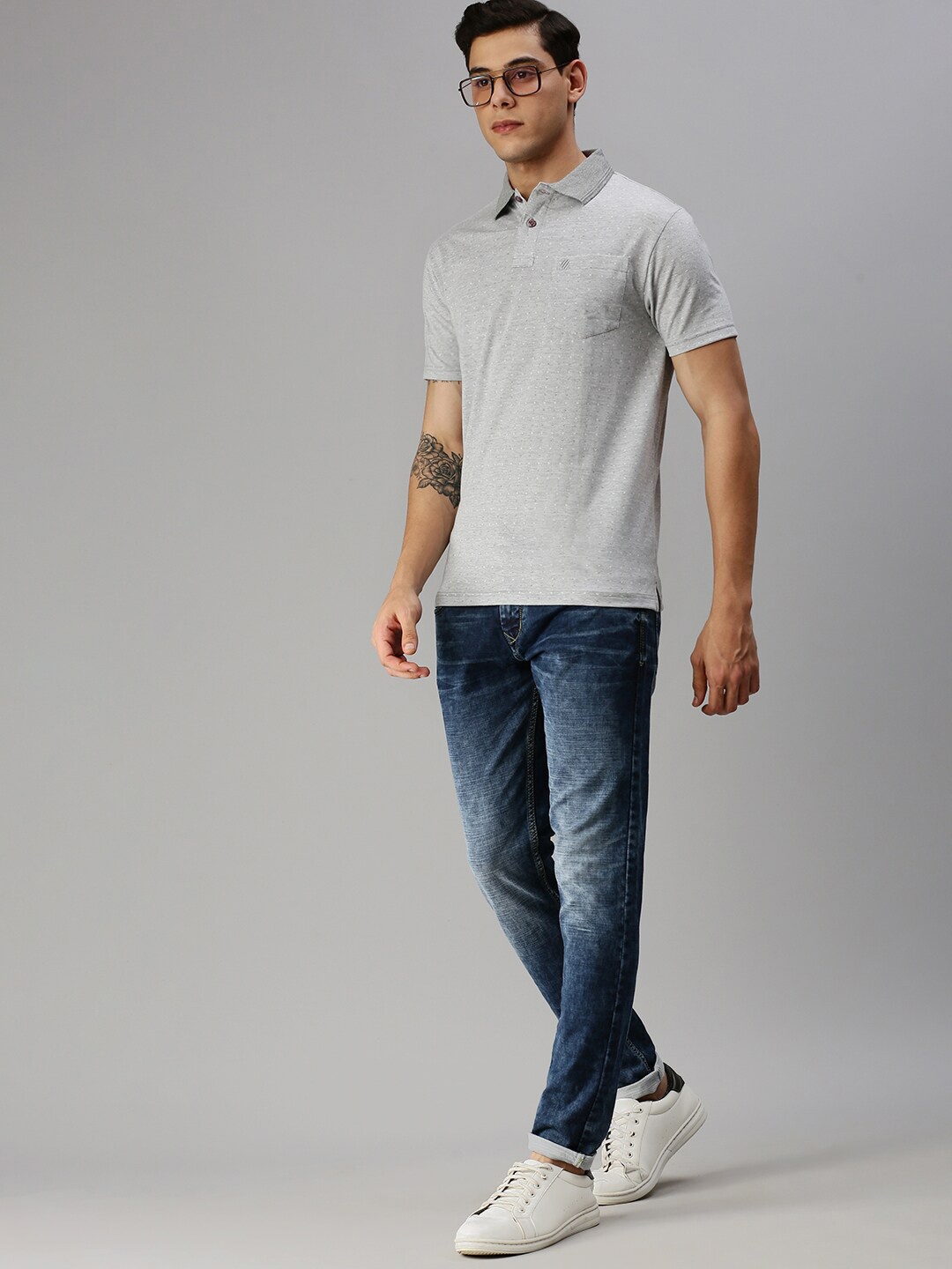 

ONN Men Grey Melange Polo Collar T-shirt