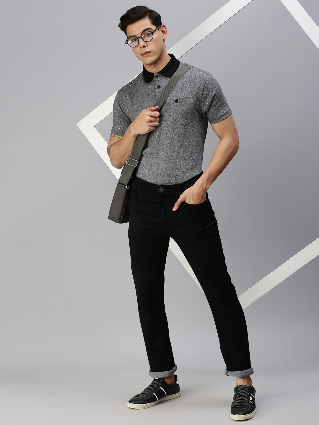 

ONN Men Black Printed Polo Collar T-shirt