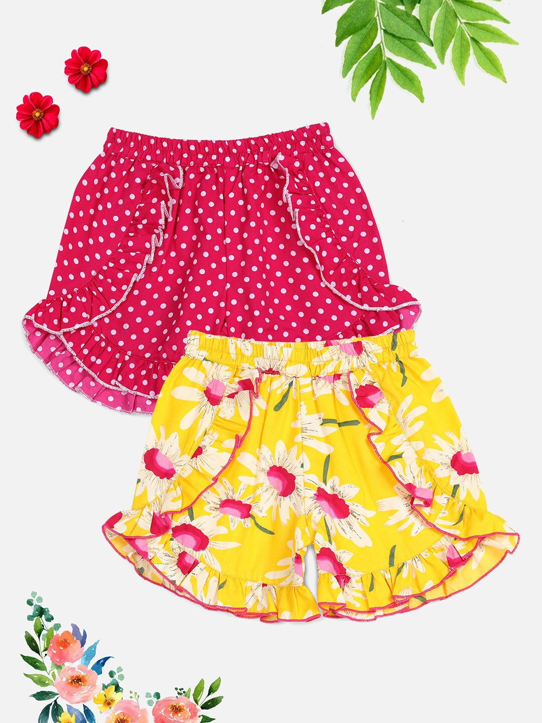 

Cutiekins Girls Pink Floral Printed Shorts Pack Of 2