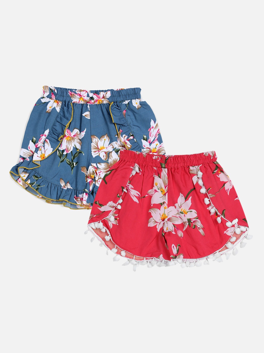 

Cutiekins Girls Grey and Red Floral Printed Shorts