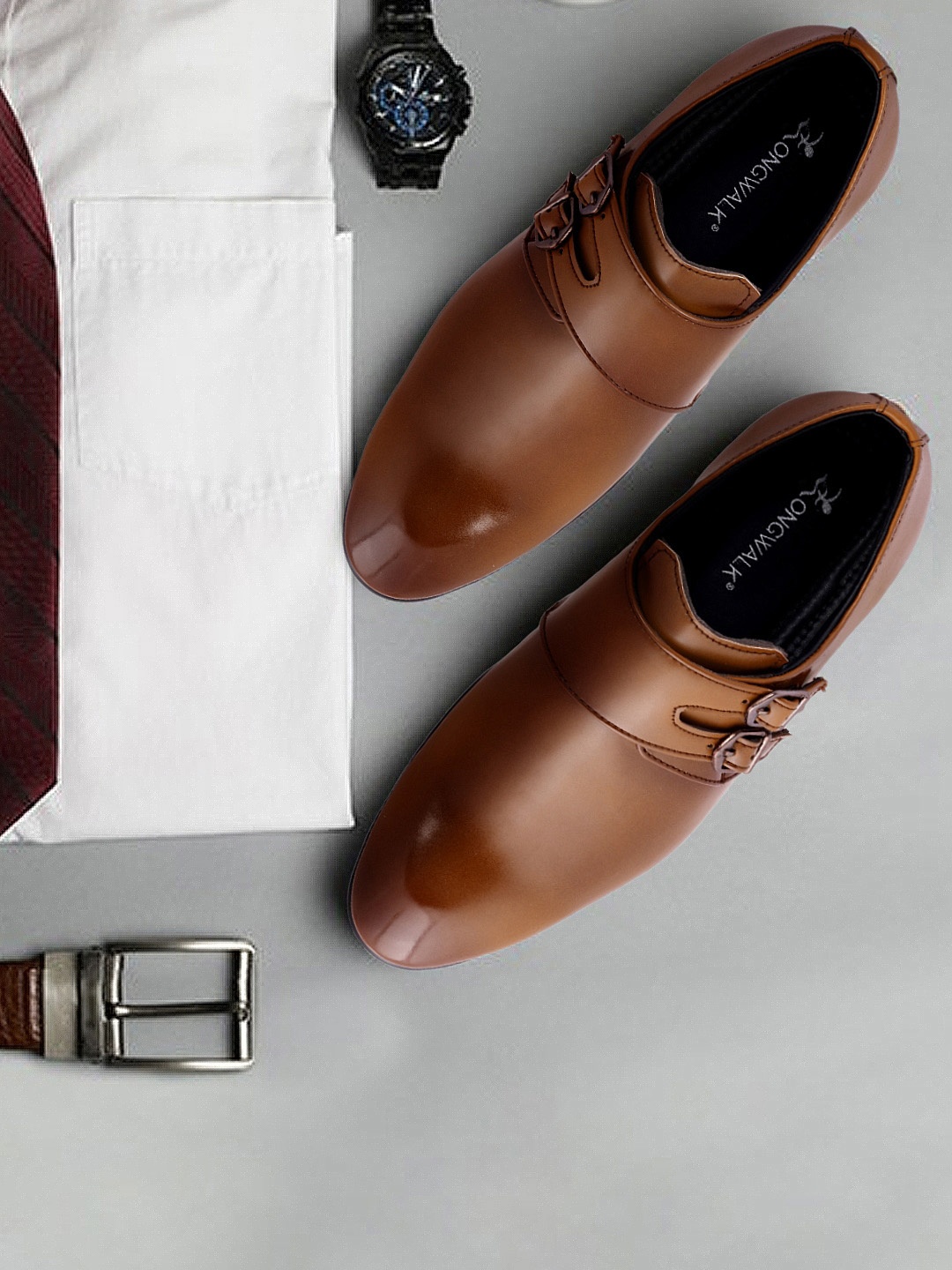 

Longwalk Men Brown Solid Formal Monk Shoes