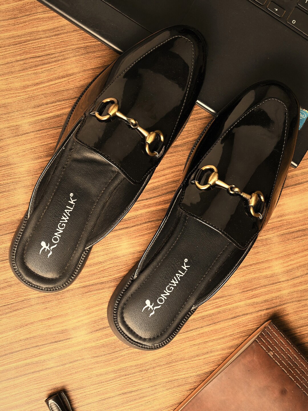 

Longwalk Men Black Patent Leather Mules