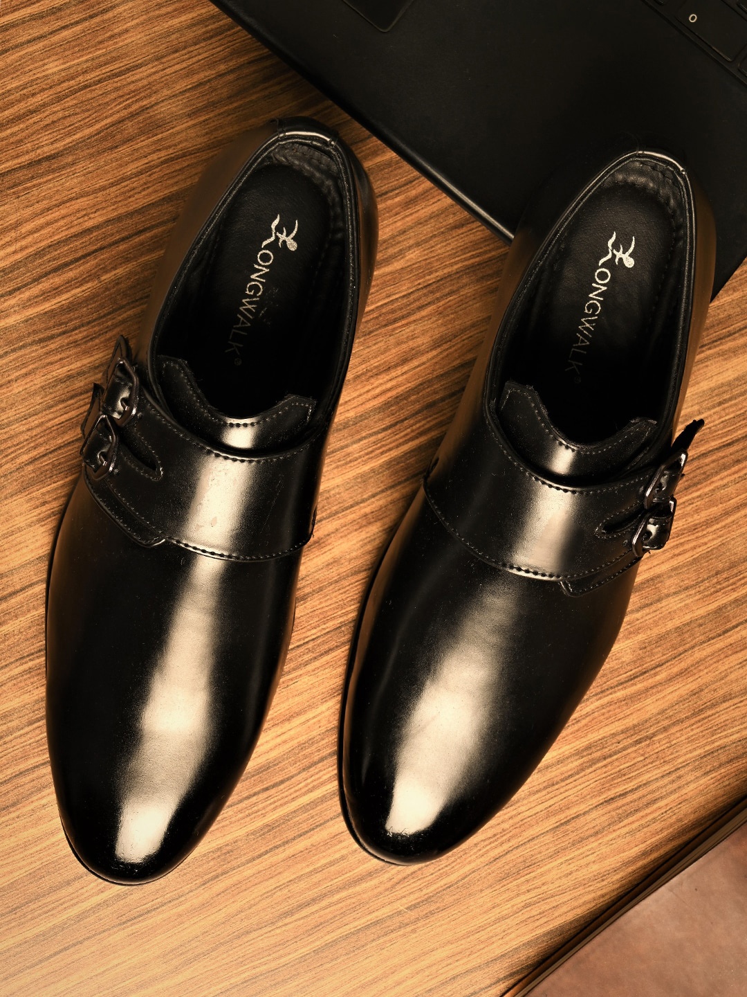 

Longwalk Men Black Solid Formal Monk Shoes