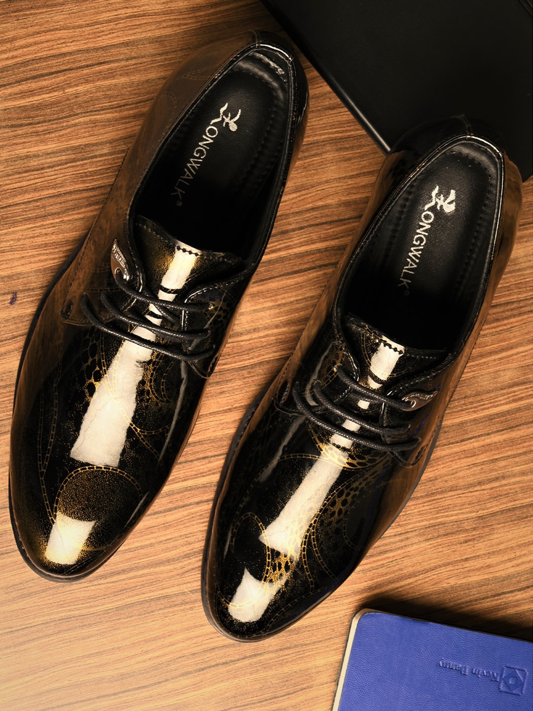 

Longwalk Men Yellow & Black Printed Formal Derbys Shoes