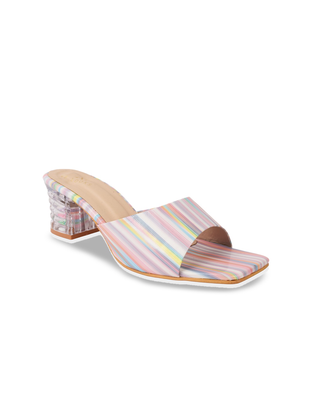 

XE Looks Multicoloured Striped Block Heels, Multi
