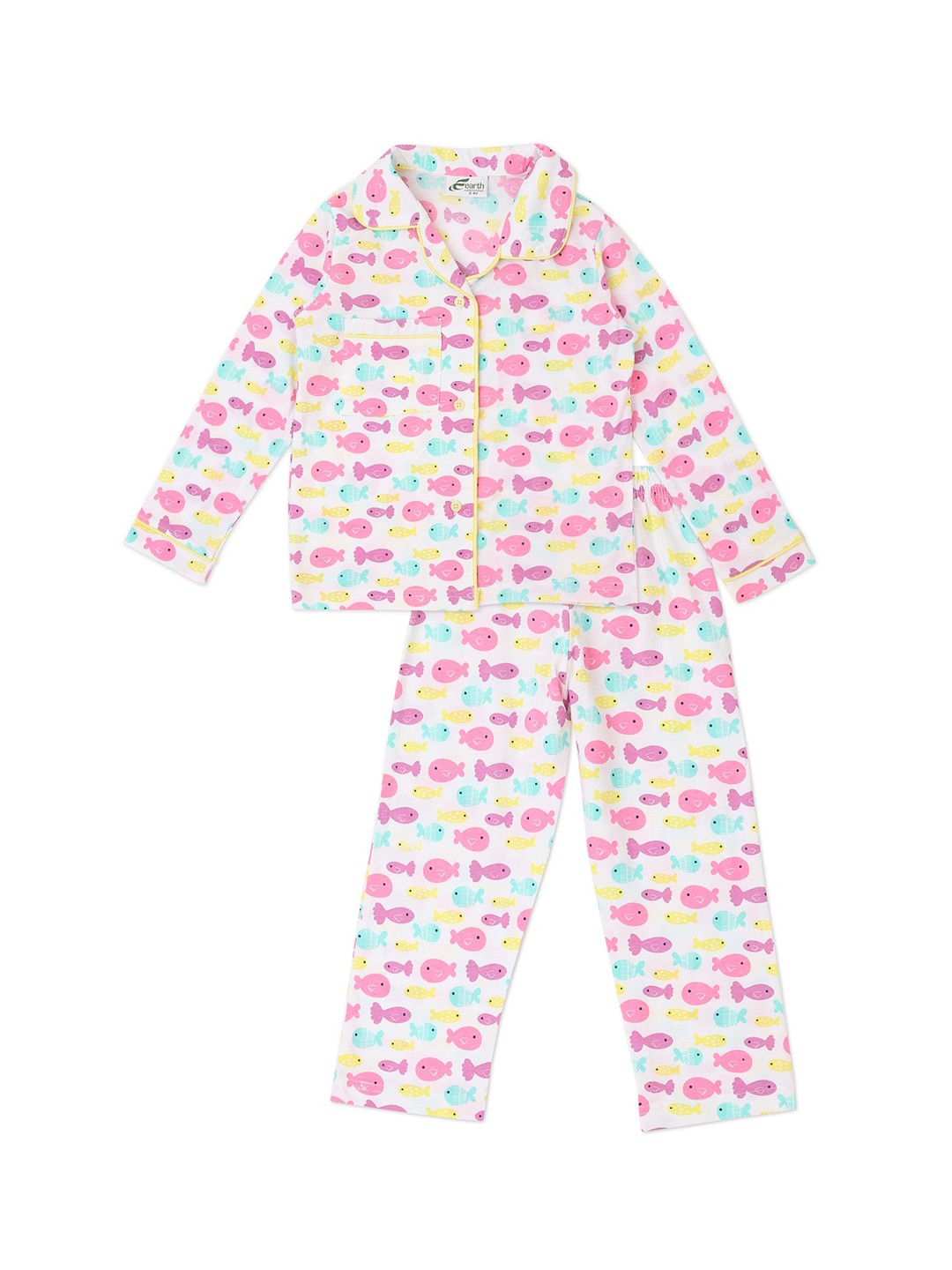 

earth conscious Girls Pink & Yellow Printed Night suit