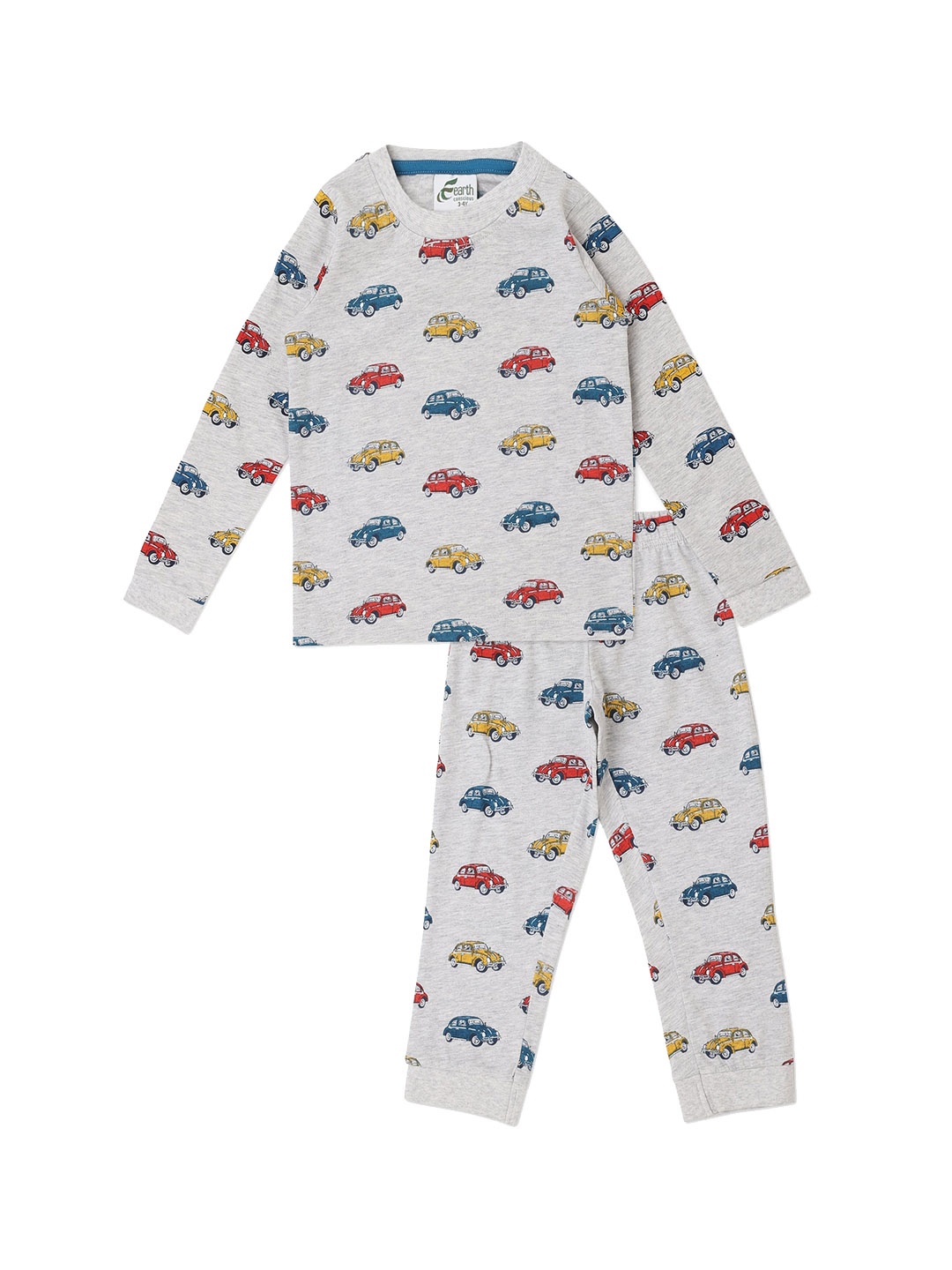 

earth conscious Boys Grey & Blue Printed Night suit