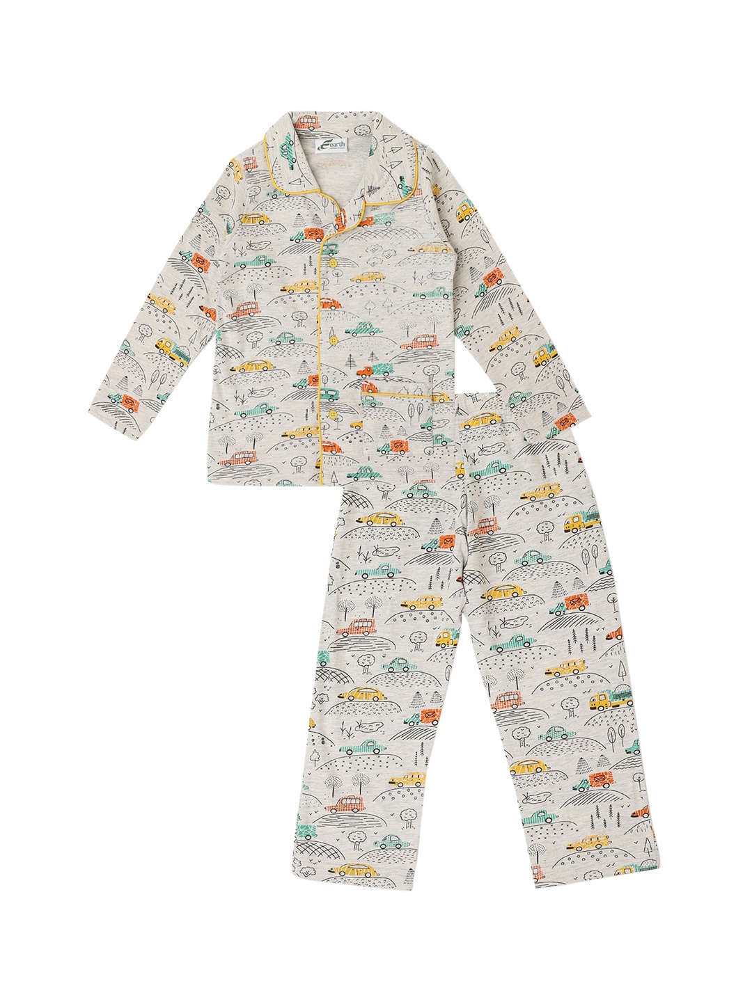 

Earth Conscious Boys Grey & Yellow Printed Night suit