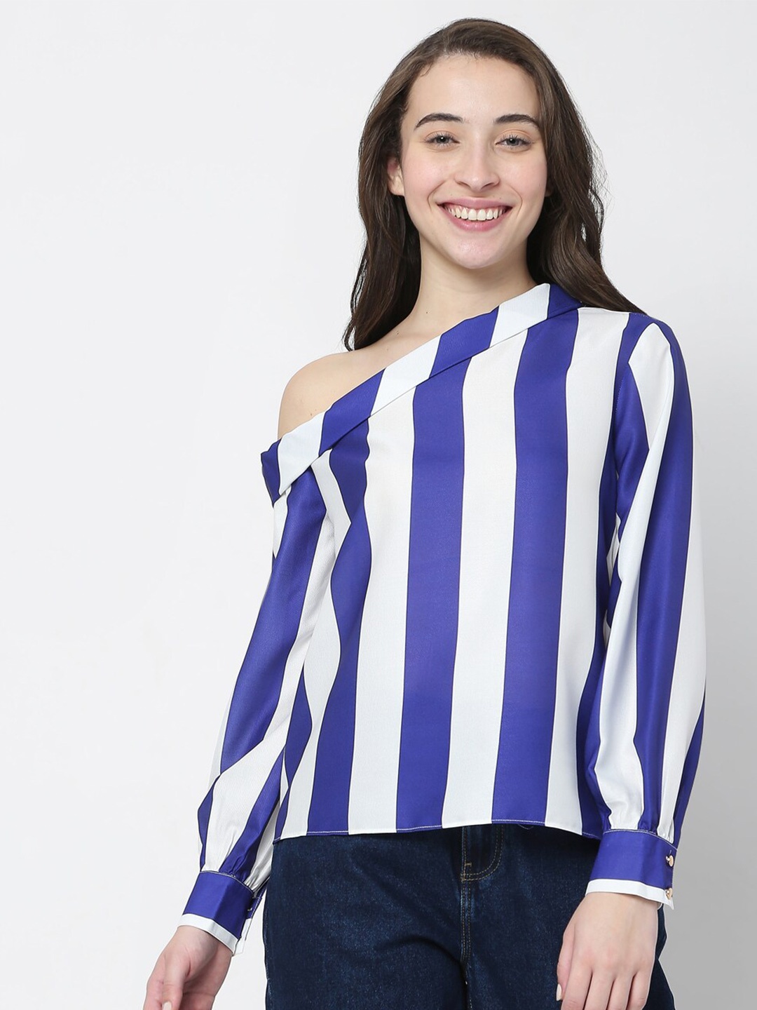 

Vero Moda Blue Striped One Shoulder Top