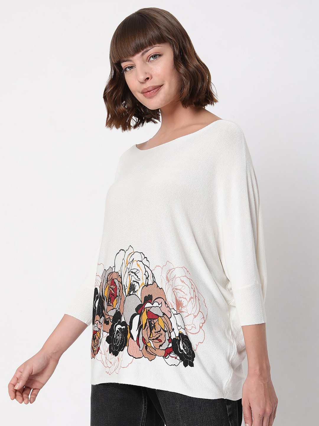 

Vero Moda White Floral Print Extended Sleeves Top