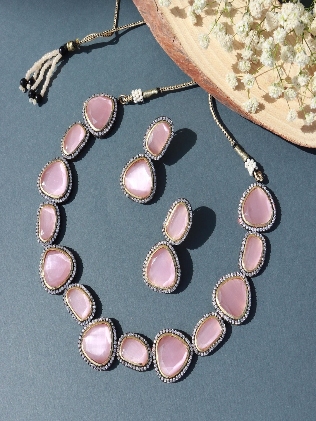 

I Jewels Pink & White Stone Studded Gold Plated Choker Jewellery Set