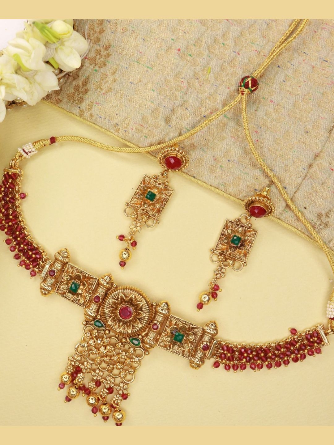 

I Jewels Gold-Plated & Maroon Choker Jewellery Set