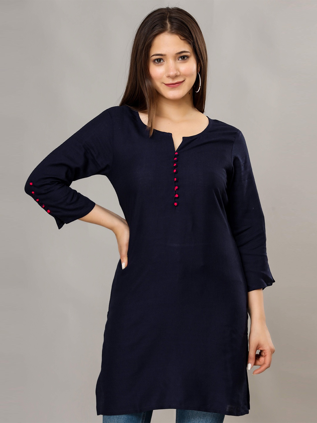 

Fab Star Navy Blue Roll-Up Sleeves Top