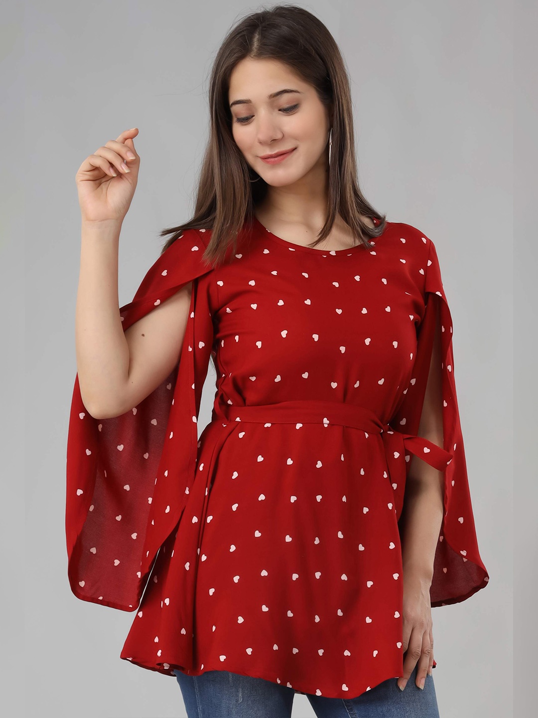 

Fab Star Women Maroon Printed A-Line Top