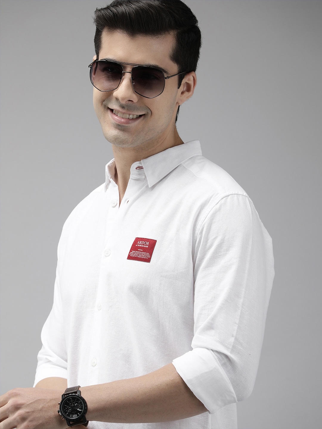 

THE BEAR HOUSE Ardor Edition Men White Slim Fit Linen Cotton Casual Shirt