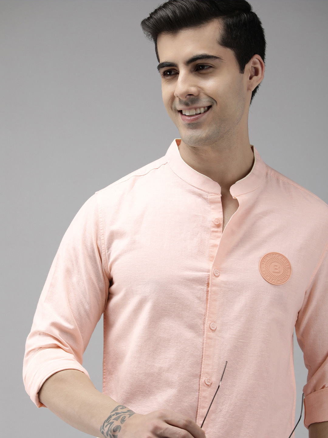 

THE BEAR HOUSE Ardor Edition Men Peach-Coloured Slim Fit Linen Cotton Casual Shirt