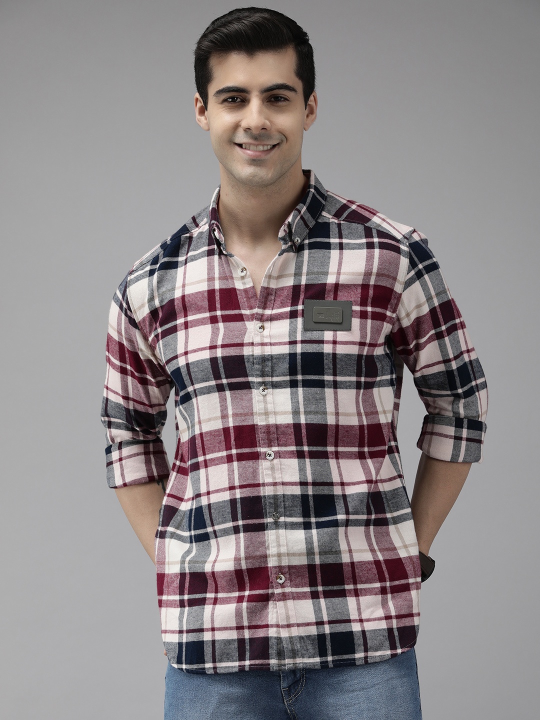 

THE BEAR HOUSE Ardor Edition Men White Slim Fit Tartan Checked Pure Cotton Casual Shirt