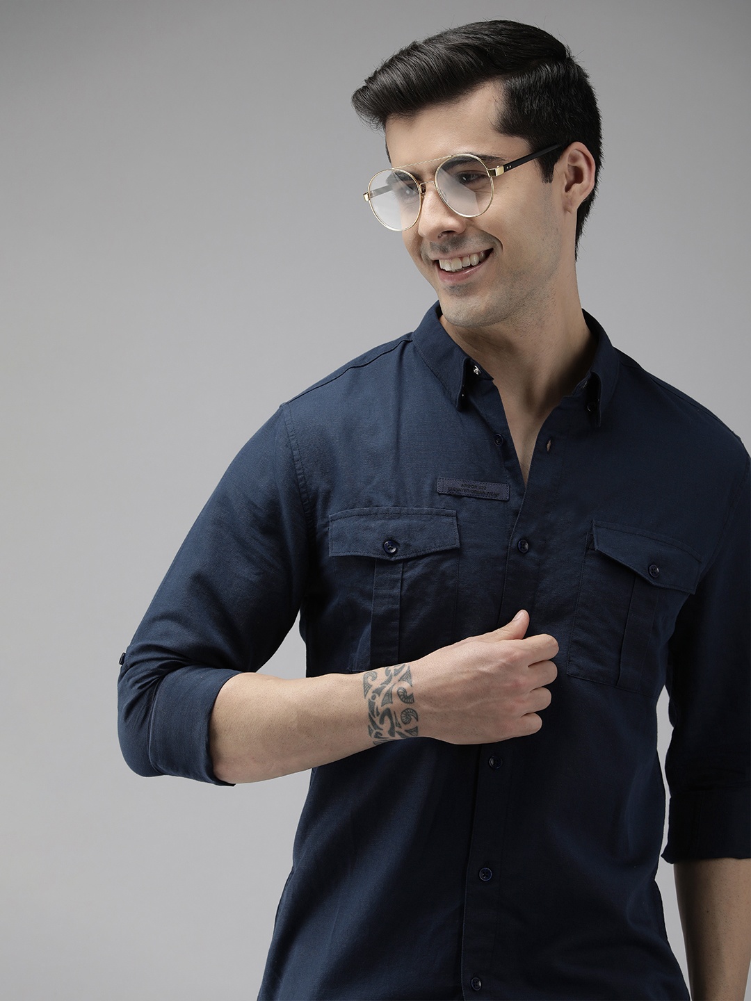 

THE BEAR HOUSE Ardor Edition Men Navy Blue Slim Fit Casual Shirt