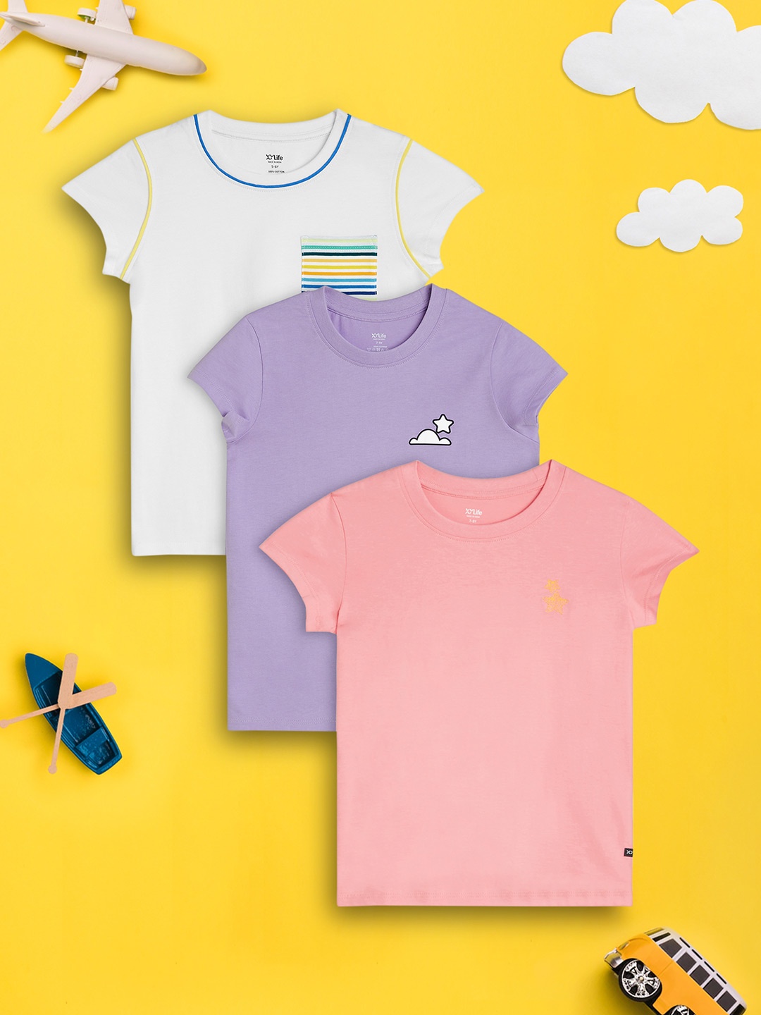 

XY Life Pack of 3 Playmate Super Combed Cotton T-shirt, Violet