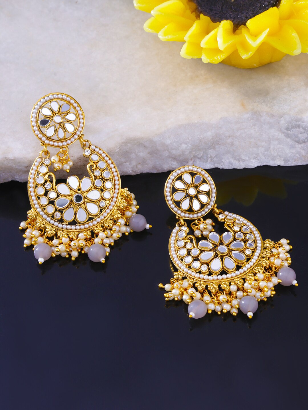 

LIVE EVIL Grey Contemporary Chandbalis Earrings