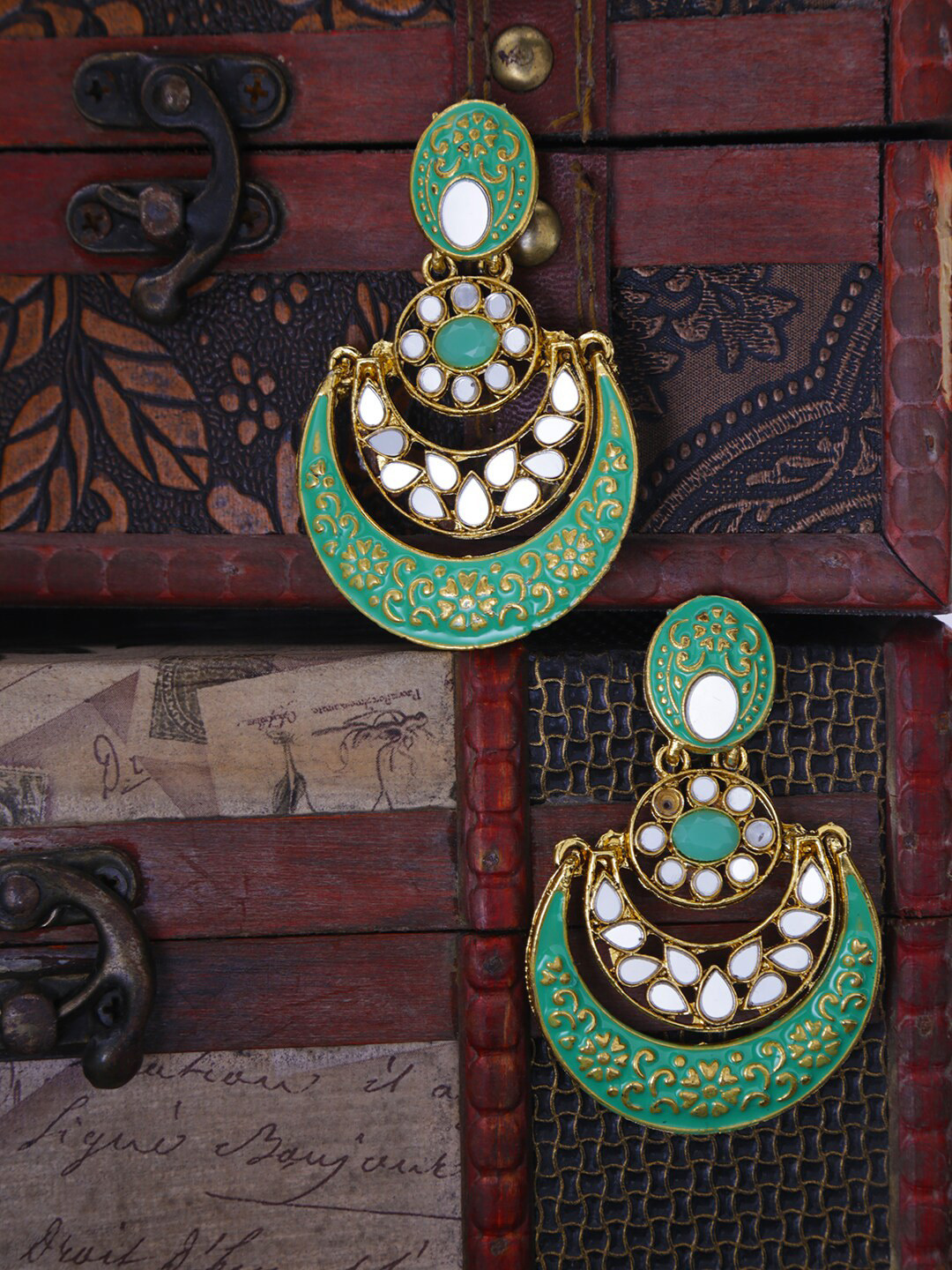 

LIVE EVIL Green Contemporary Chandbalis Earrings