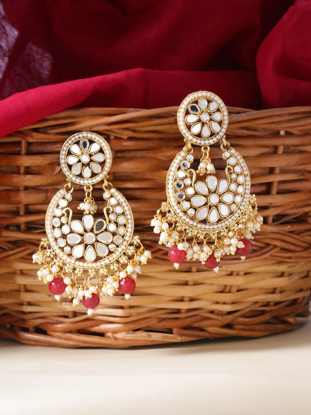 

LIVE EVIL Maroon & Gold-Toned Contemporary Chandbalis Earrings
