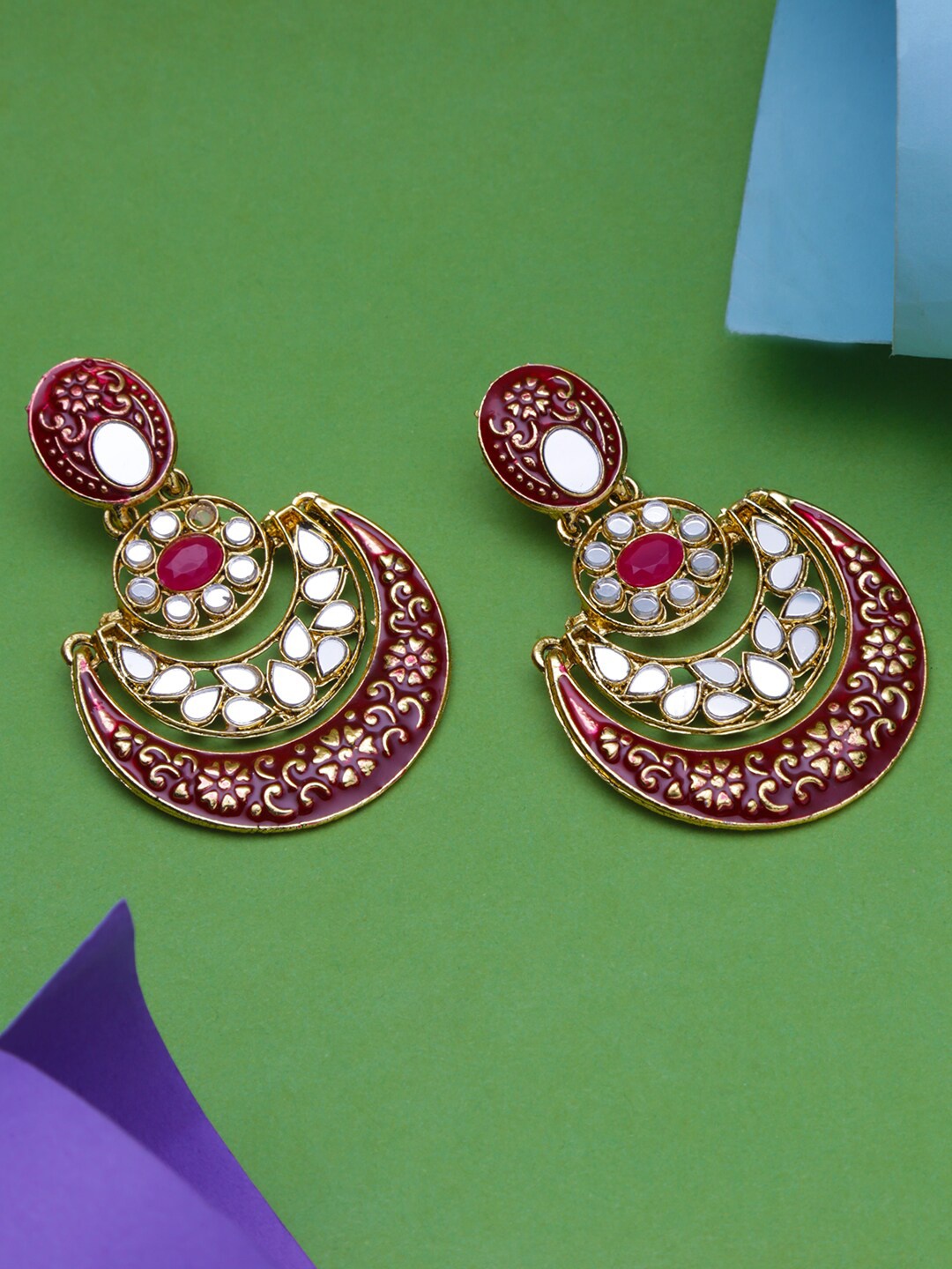 

LIVE EVIL Gold-Toned & Red Contemporary Chandbalis Earrings