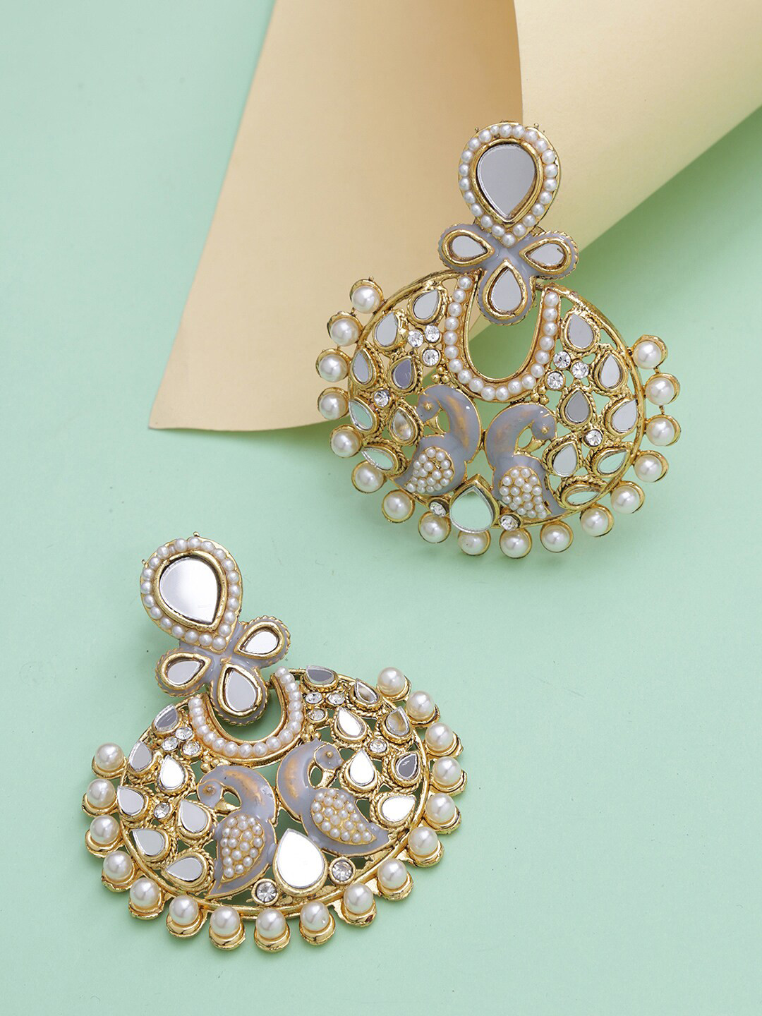 

LIVE EVIL Gold-Toned & Grey Contemporary Drop Earrings