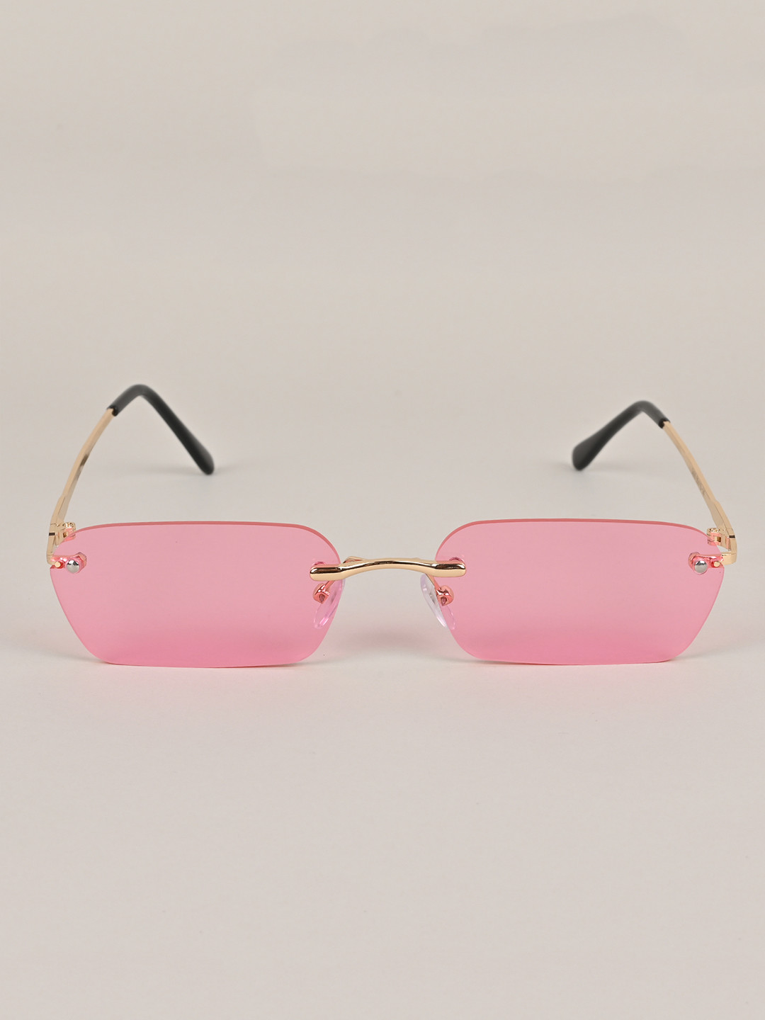 

Voyage Unisex Pink Lens & Gold-Toned Rectangle Sunglasses with UV Protected Lens