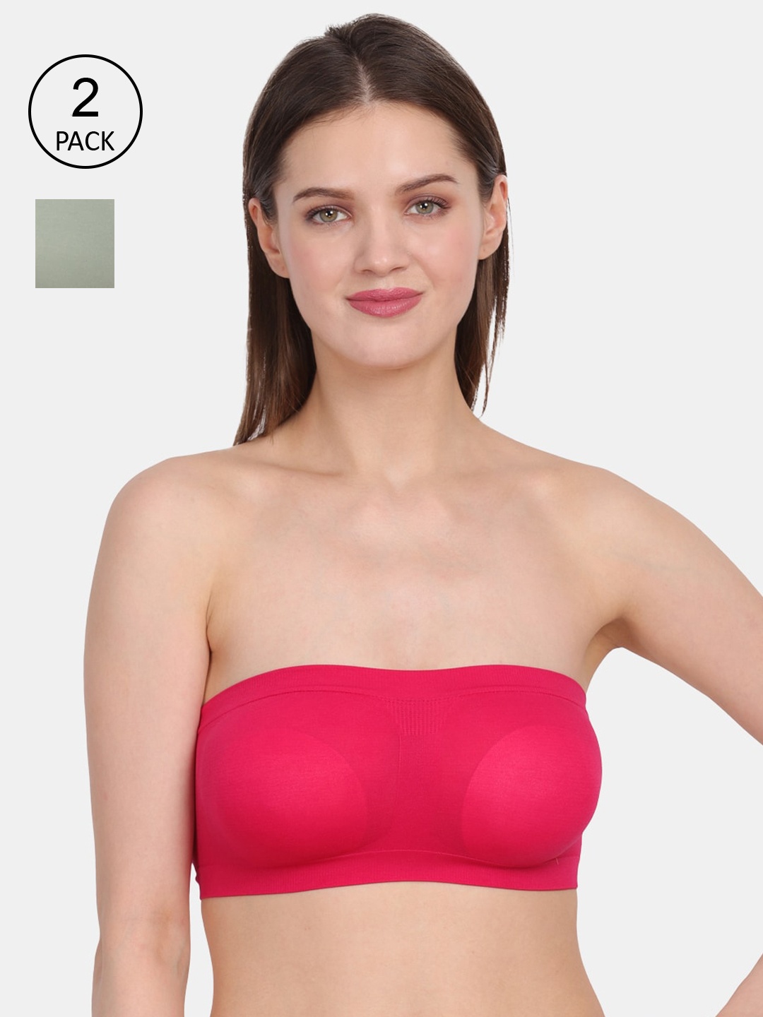 

Amour Secret Pink & Green Non-Padded Bandeau Bra Pack of 2