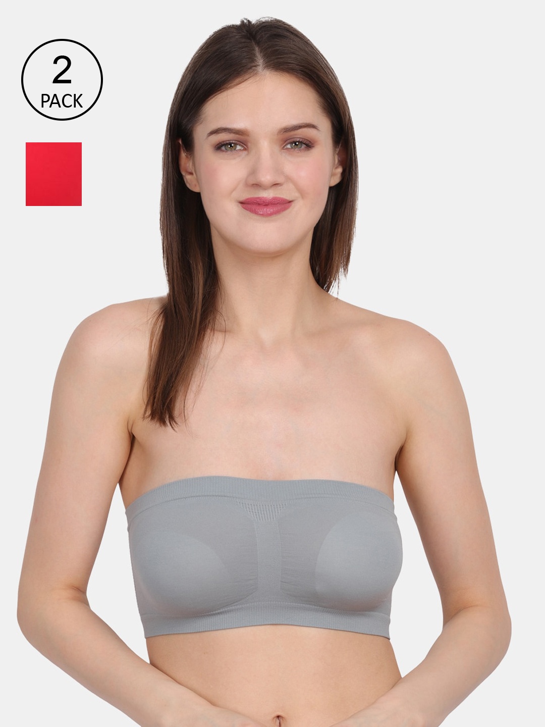 

Amour Secret Grey & Red Non-Padded Tube/Bandeau Bra Pack of 2