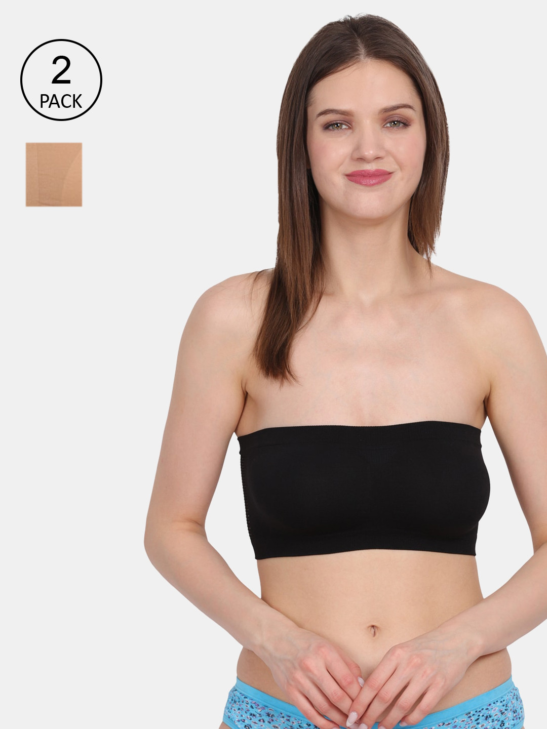 

Amour Secret Nude-Coloured & Black Non-Padded Bandeau Bra Pack of 2