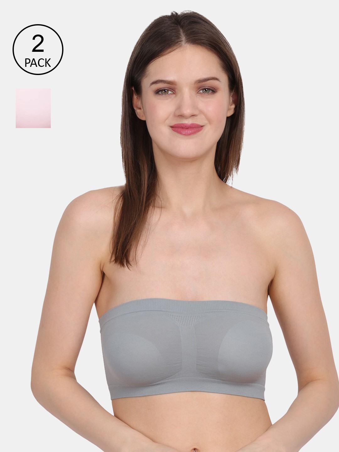 

Amour Secret Pink & Grey Non-Padded Bandeau Bra Pack of 2