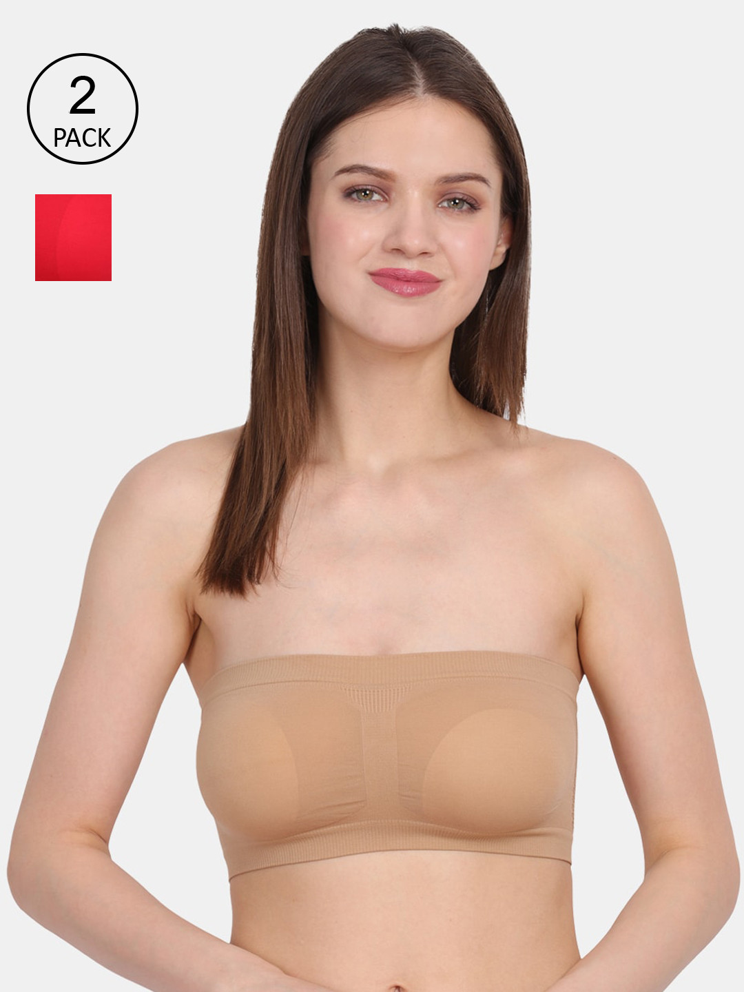 

Amour Secret Nude-Coloured & Red Bandeau Bra Pack of 2