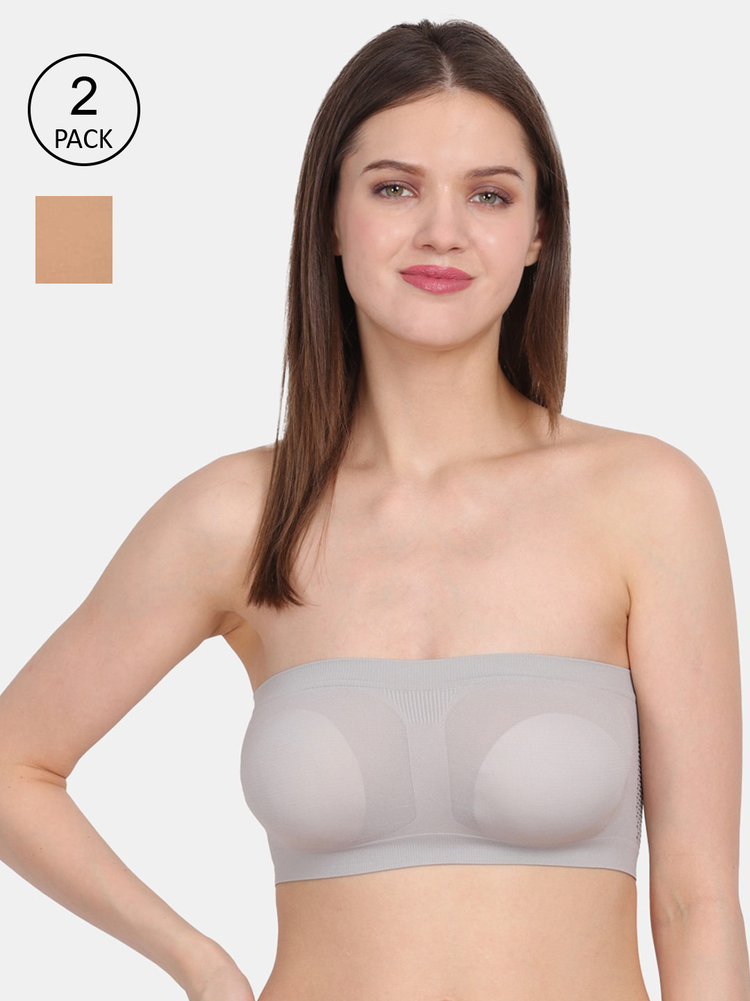 

Amour Secret Grey & Nude-Coloured Bandeau Bra Pack of 2