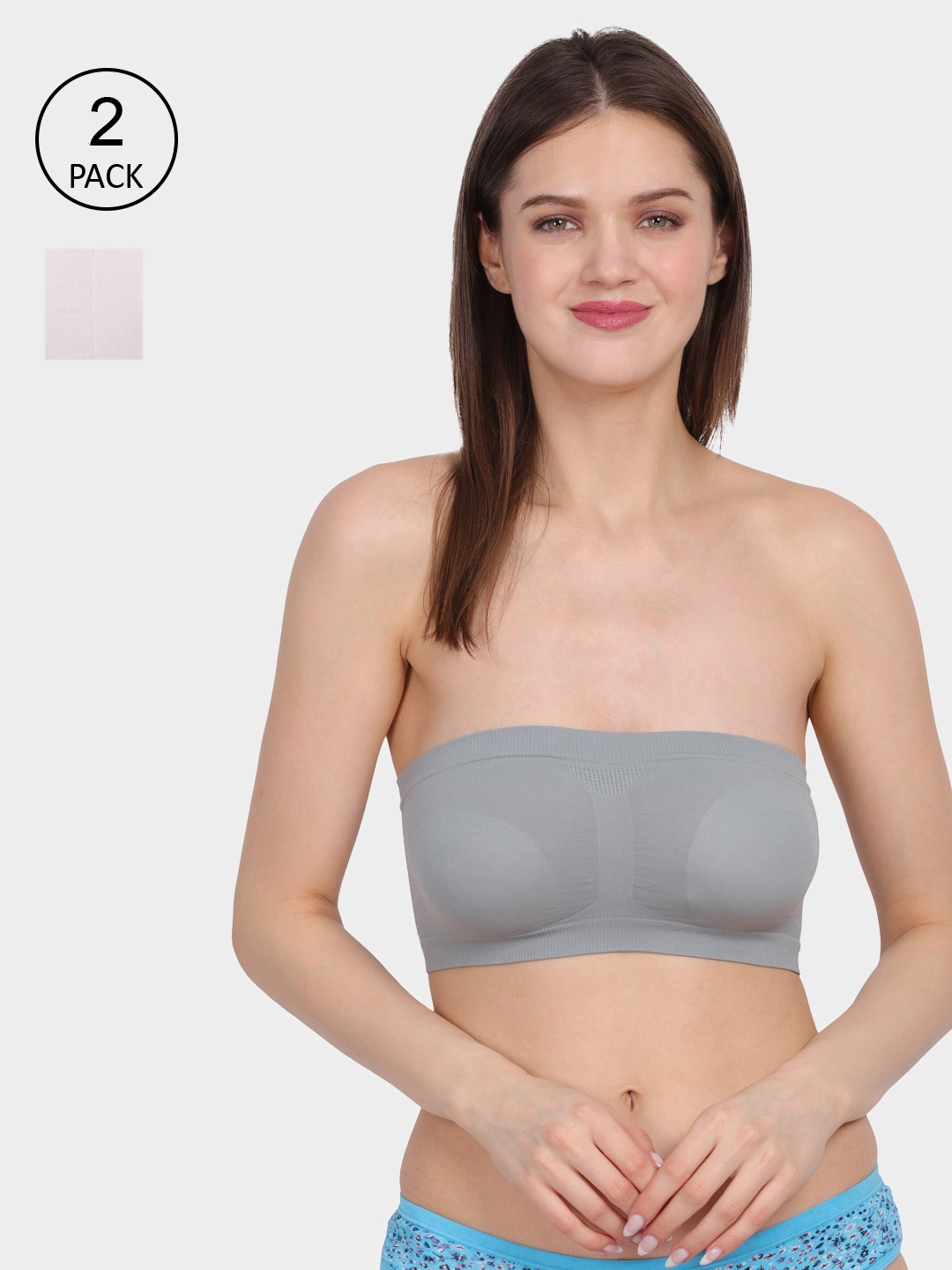 

Amour Secret Grey & White Bandeau Bra Pack of 2
