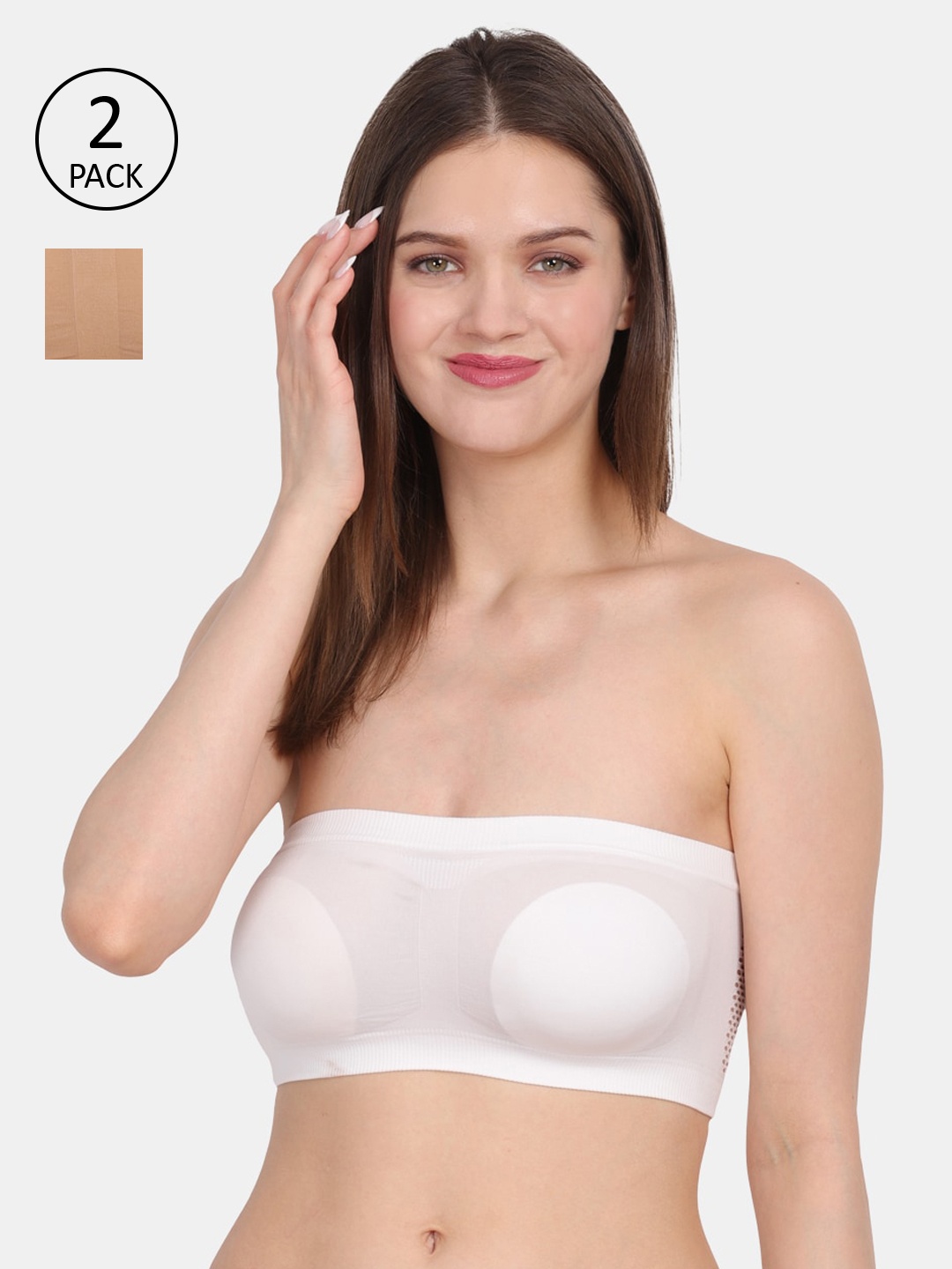 

Amour Secret Nude-Coloured & White Bandeau Bra Pack of 2