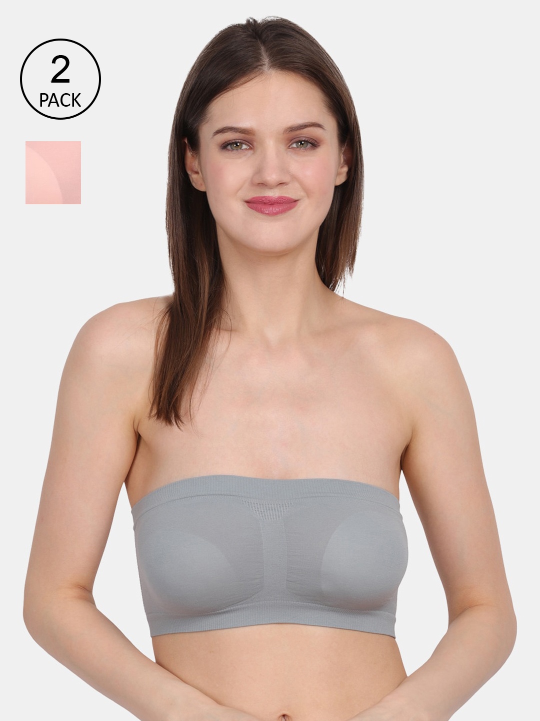 

Amour Secret Women's Peach & Grey Pack of 2 Non-Padded Tube/Bandeau Bra