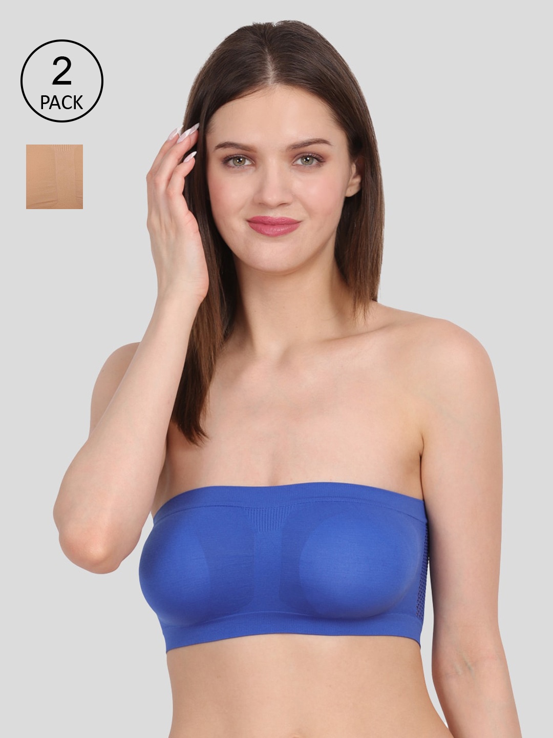 

Amour Secret Women's Blue & Nude Pack of 2 Non-Padded Tube/Bandeau Bra