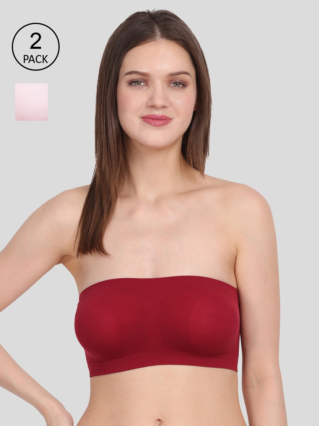 

Amour Secret Women's Maroon & Pink Pack of 2 Non-Padded Tube/Bandeau Bra