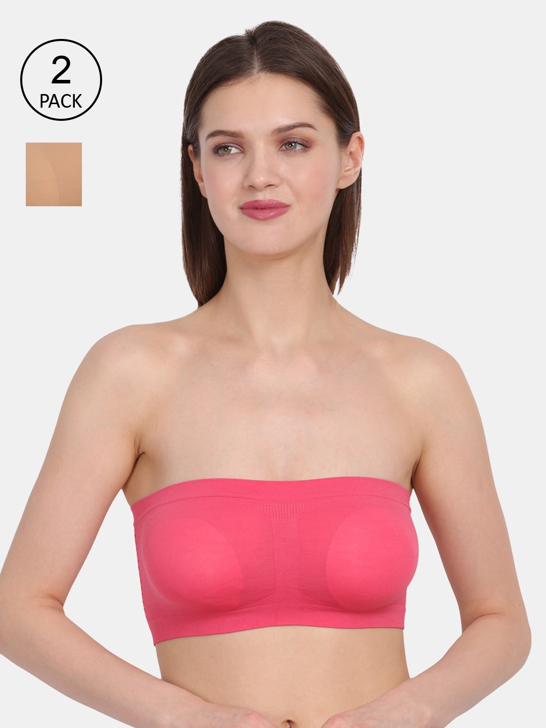 

Amour Secret Women's Coral & Nude Pack of 2 Non-Padded Tube/Bandeau Bra