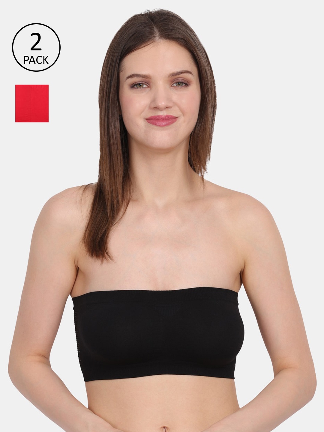 

Amour Secret Black & Red Bandeau Tube/Non-padded Bra pack of 2