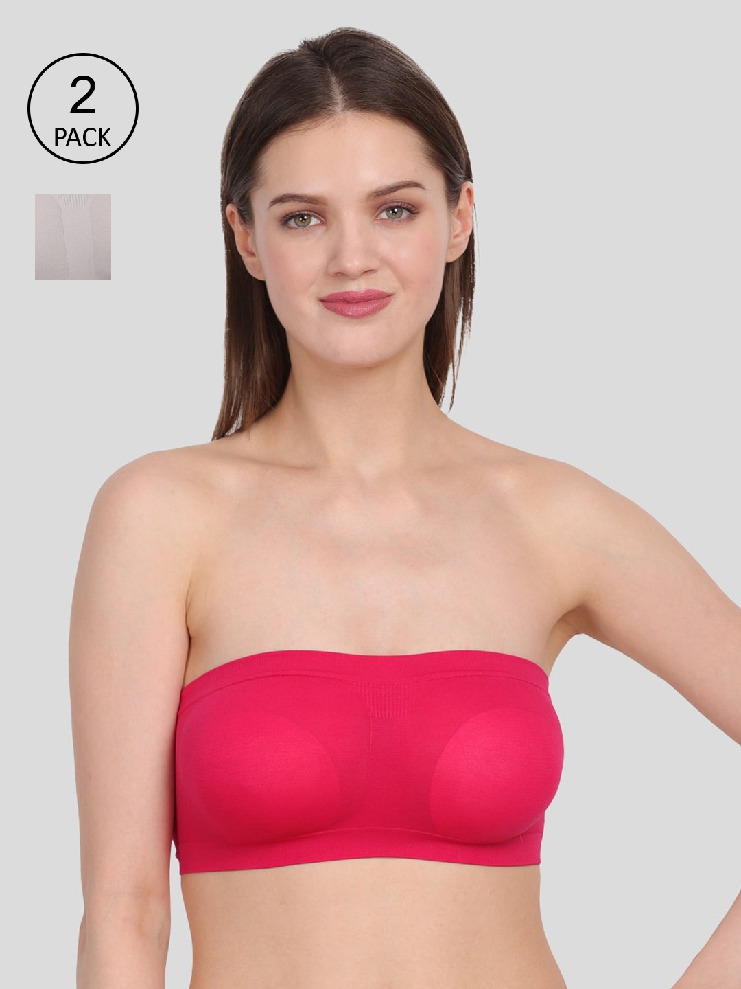 

Amour Secret Pack Of 2 Pink & Grey Non Padded & Non Wired Bandeau Bra