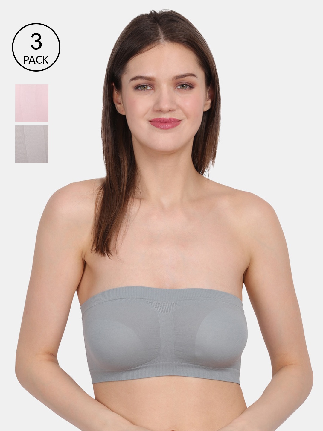 

Amour Secret Pack Of 3 Grey & Pink Non Padded Non Wired Bandeau Bra