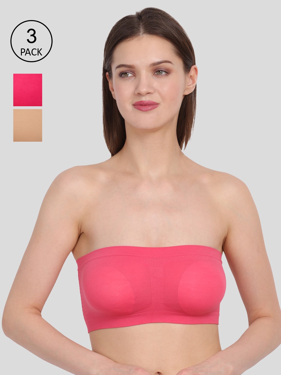 

Amour Secret Pack Of 3 Coral & Nude Non Padded & Non Wired Bandeau Bra