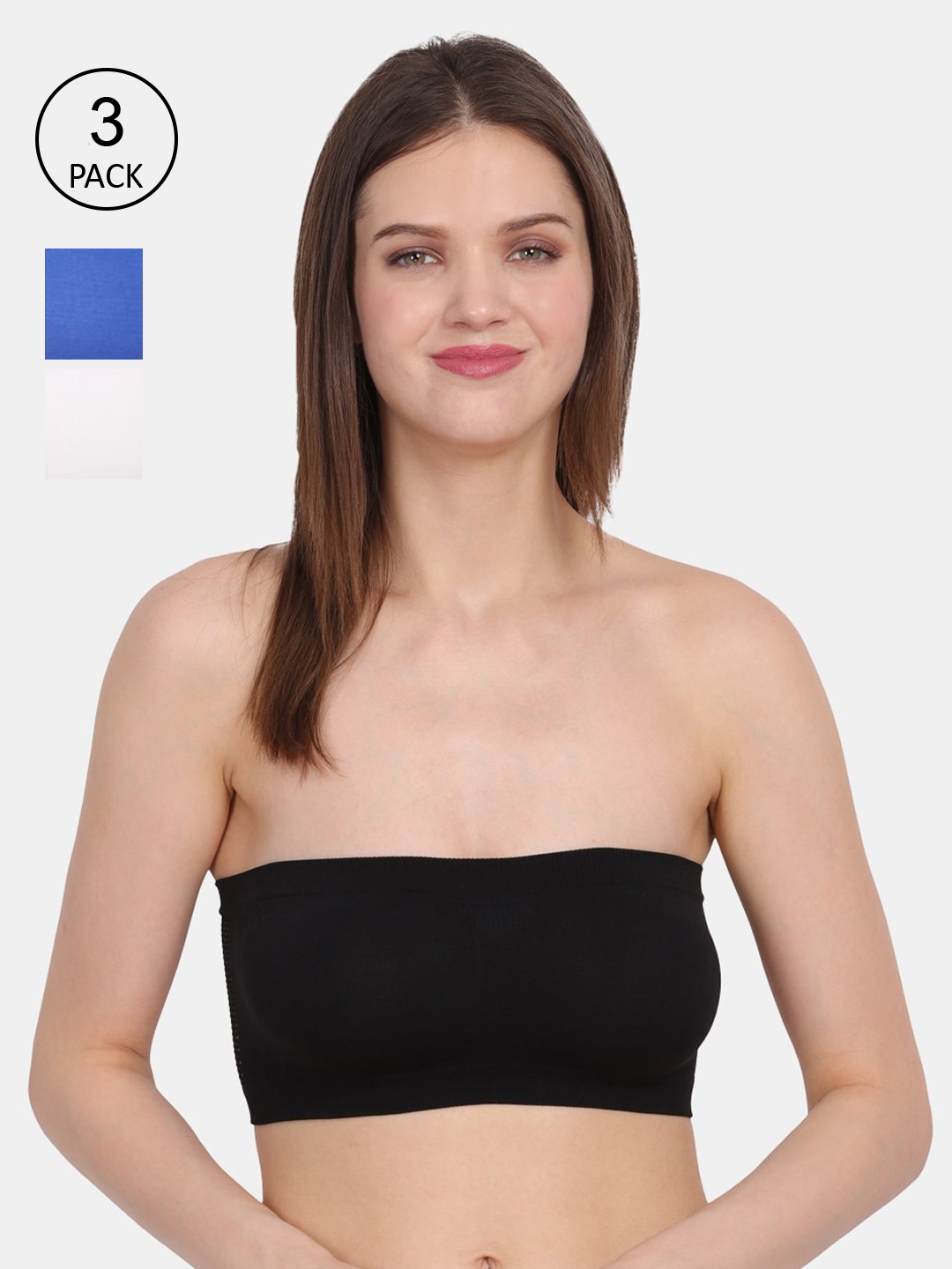 

Amour Secret Pack Of 3 Black & Blue Non Padded & Non Wired Bandeau Bra