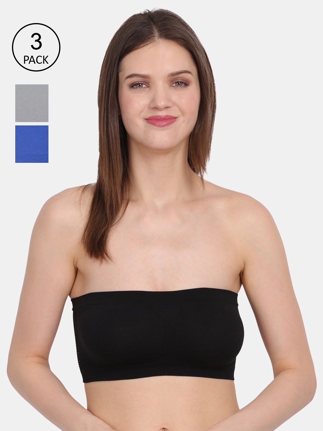 

Amour Secret Pack of 3 Black & Blue Non Padded Non Wired Bandeau Bra